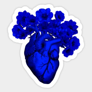 human heart  blue color with crow flowers blue anemones Sticker